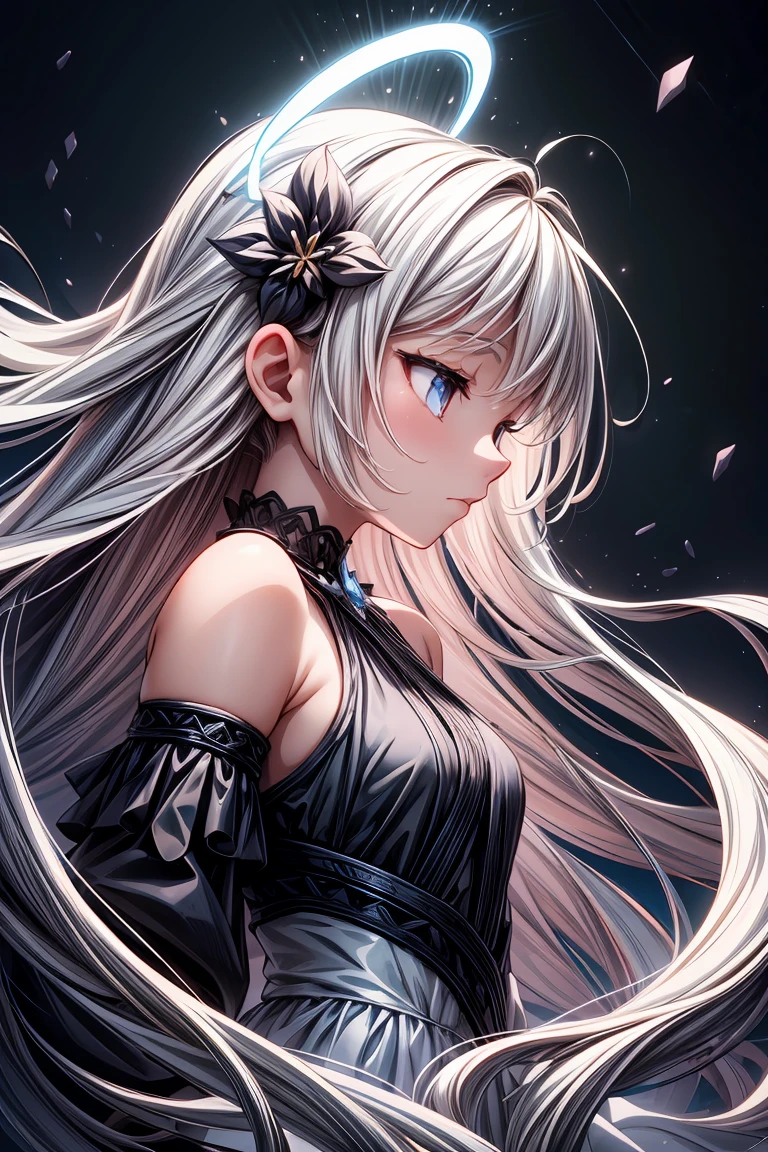 best quality,Epic,highly detail,Illustration,Cover,enigmatic figure,draped in translucent fabric,crystals adorning hair,dreamlike swirl,pastel hues,soft light,evoking calm serenity and elusive beauty,Non-representational,colors and shapes,expression of feelings,imaginative,highly detailed,long_hair,from_side,((Extraordinary)), ((Intricate)), ((Mind-blowing)), ((Unforgettable)), ((Detailed)), ((Enchanting)), anime, Action, Power-ups, Adventure, color splash, Selective color, Vibrant color, Color pop, bloom light, Soft glow, Glowing light, Light halo, 50mm, Natural field of view, Standard lens, Nifty fifty
