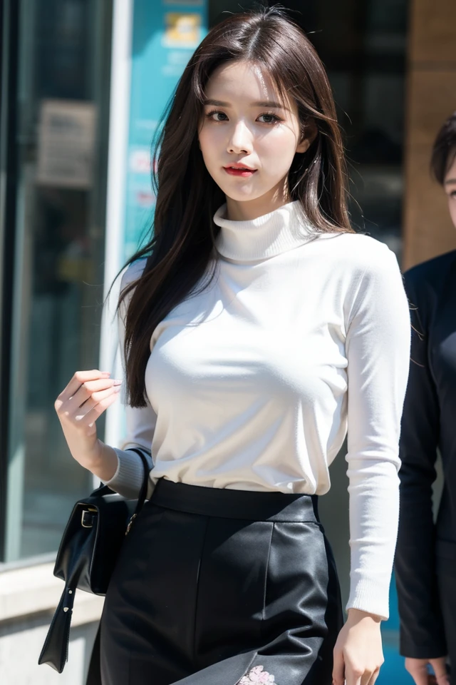 1girl,best quality,masterpiece,illustration,an extremely delicate and beautiful,CG,unity,8k wallpaper,Amazing,finely detail,masterpiece,official art,extremely detailed CG unity 8k wallpaper,incredibly absurdres,huge filesize,ultra-detailed,highres,extremely detailed,beautiful detailed girl,realistic,outdoors,turtleneck shirt,skirt,,<lora:Park Myungeun_20240505032905:0.8>