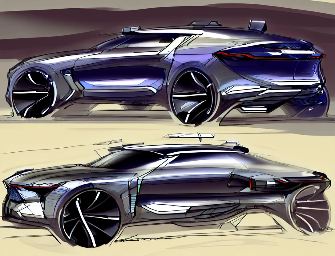 masterpiece, best best quality, car design, futuristic, car, automotive, highres, 8k, vehicle, no human, sketch, side view, <lora:carrr:1>
