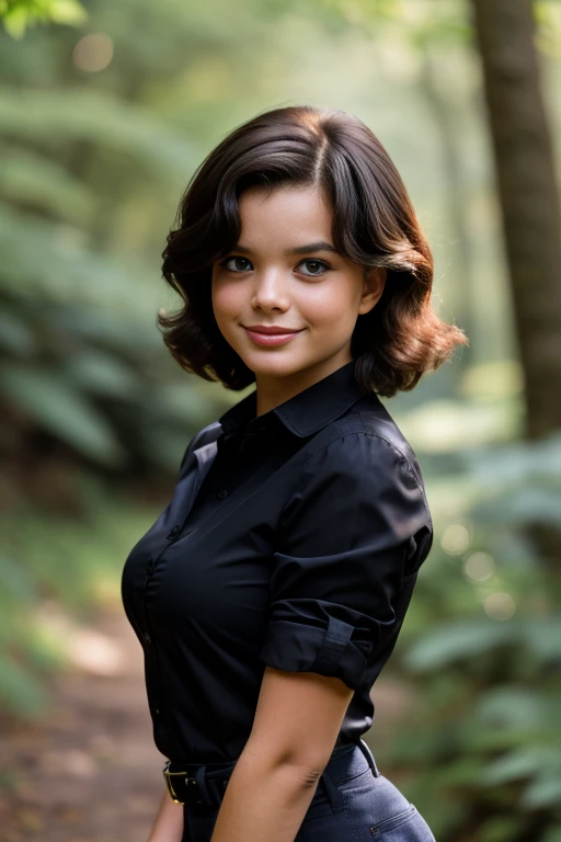 UshGl4TTXV1A,
a beautiful smiling woman posing for masterpiece photo, wearing black shirt, black jacket, black trousers, (forest setting:1.2), (walking action:1.3),
(Hasselblad X1D II Digital), (professional photo shooting), (model pose), (highly detailed facial features),
(perfect color grading), (natural light), (high quality photography), (intricate details), (8k), (HDR), (sharp focus), (close-up portrait:1.2)