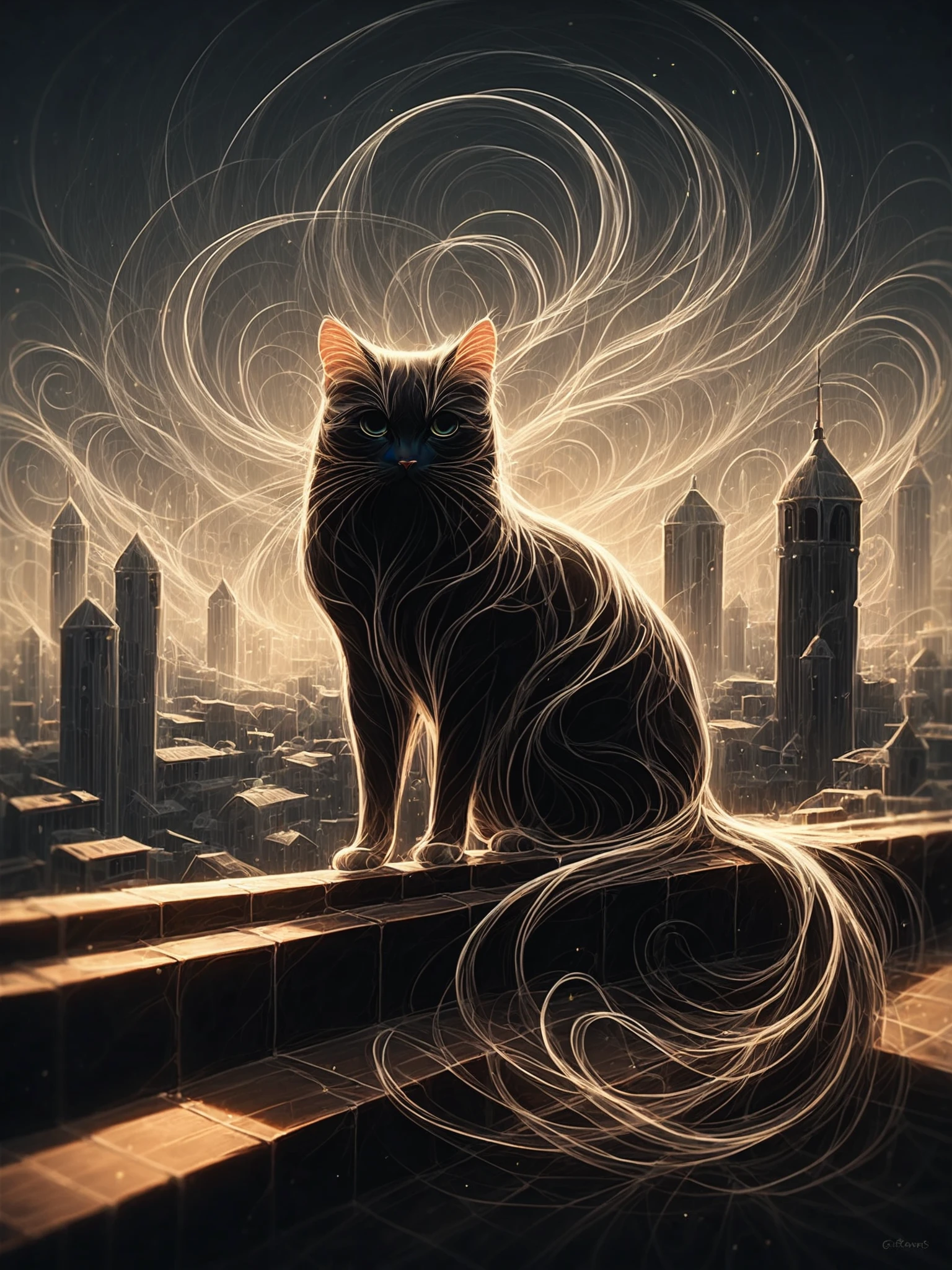 score_9, score_8_up, score_7_up, cat made of black mad-wsps emerging from the shadows on a roof, moonlight, dynamic pose, cinematic shot, dramatic lighting <lora:Wisps_of_Light_Pony:0.75>