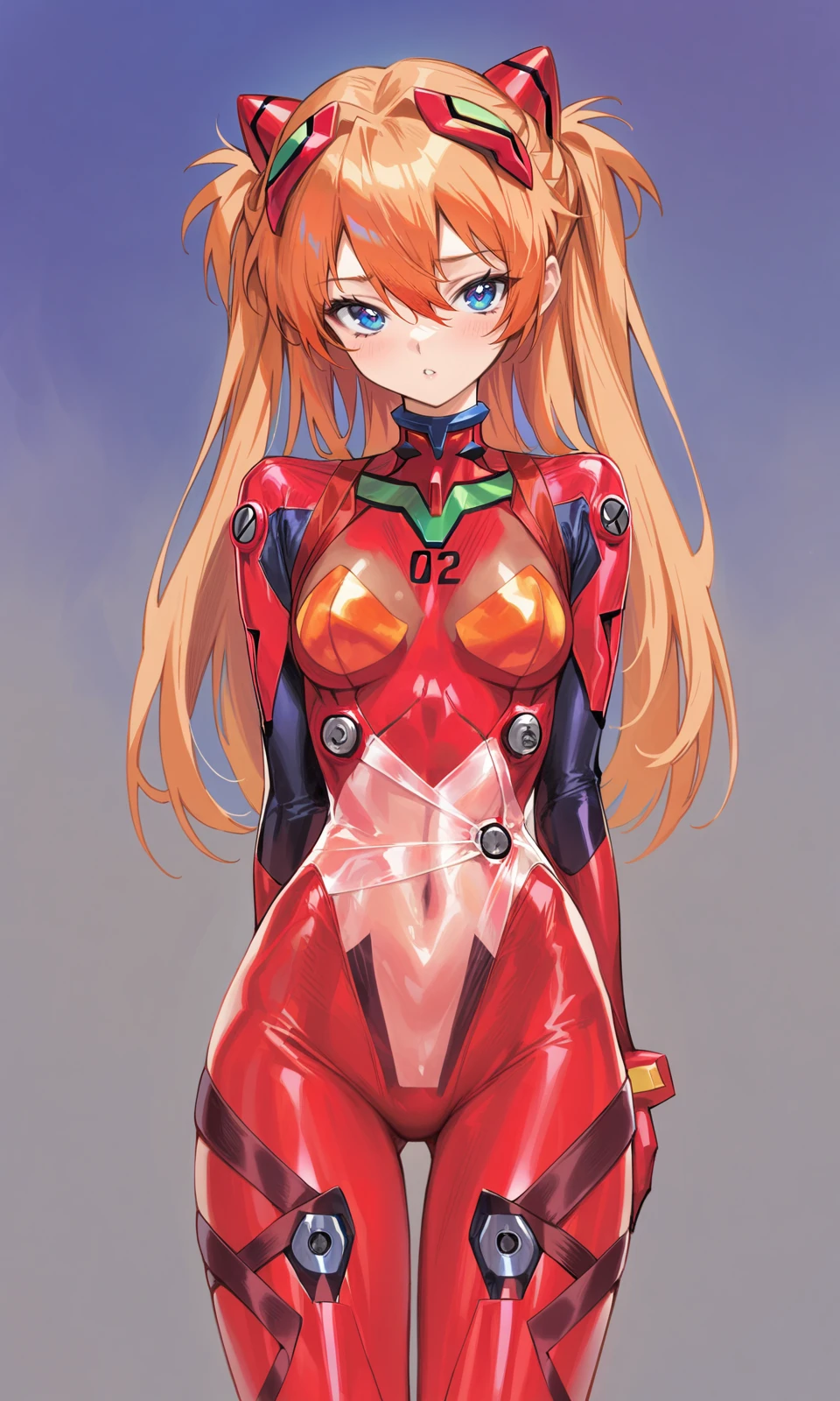 agoto, 1girl, solo, souryuu asuka langley, blue eyes, orange hair, plugsuit, red bodysuit, straight-on, 
masterpiece, best quality, very aesthetic, absurdres, 
<lora:Agoto_xl:1><lora:Fixhands_anime_bdsqlsz_V1:1>