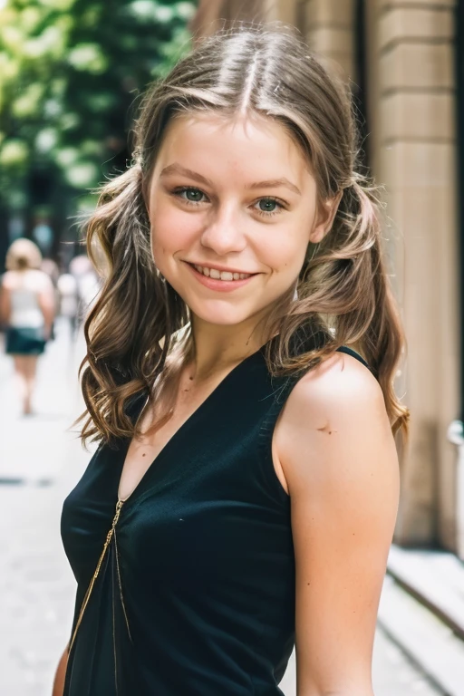 <lora:TinyTove:0.8>, full color portrait of a young woman, pigtails, wearing a summer dress, in a crowded stockholm street, smile, natural light, RAW photo, subject, 8k uhd, dslr, soft lighting, high quality, film grain, Fujifilm XT3