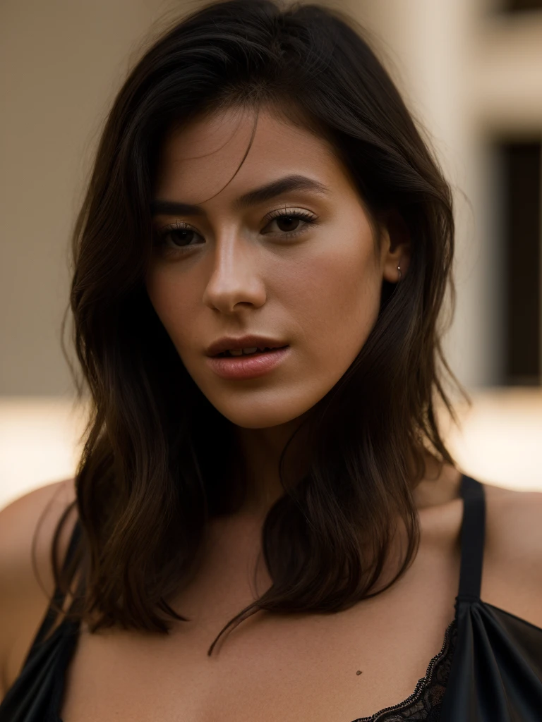 sexy woman, 20years old, Slim, Sport, shiny tanned skin, abs on the stomach , Strong , Dried.cleavage breasts, Narrow waist, curly dark hair, Kaia Gerber , Realistic, photografic, realisitic, natural, Gym, Workout sits in the gym