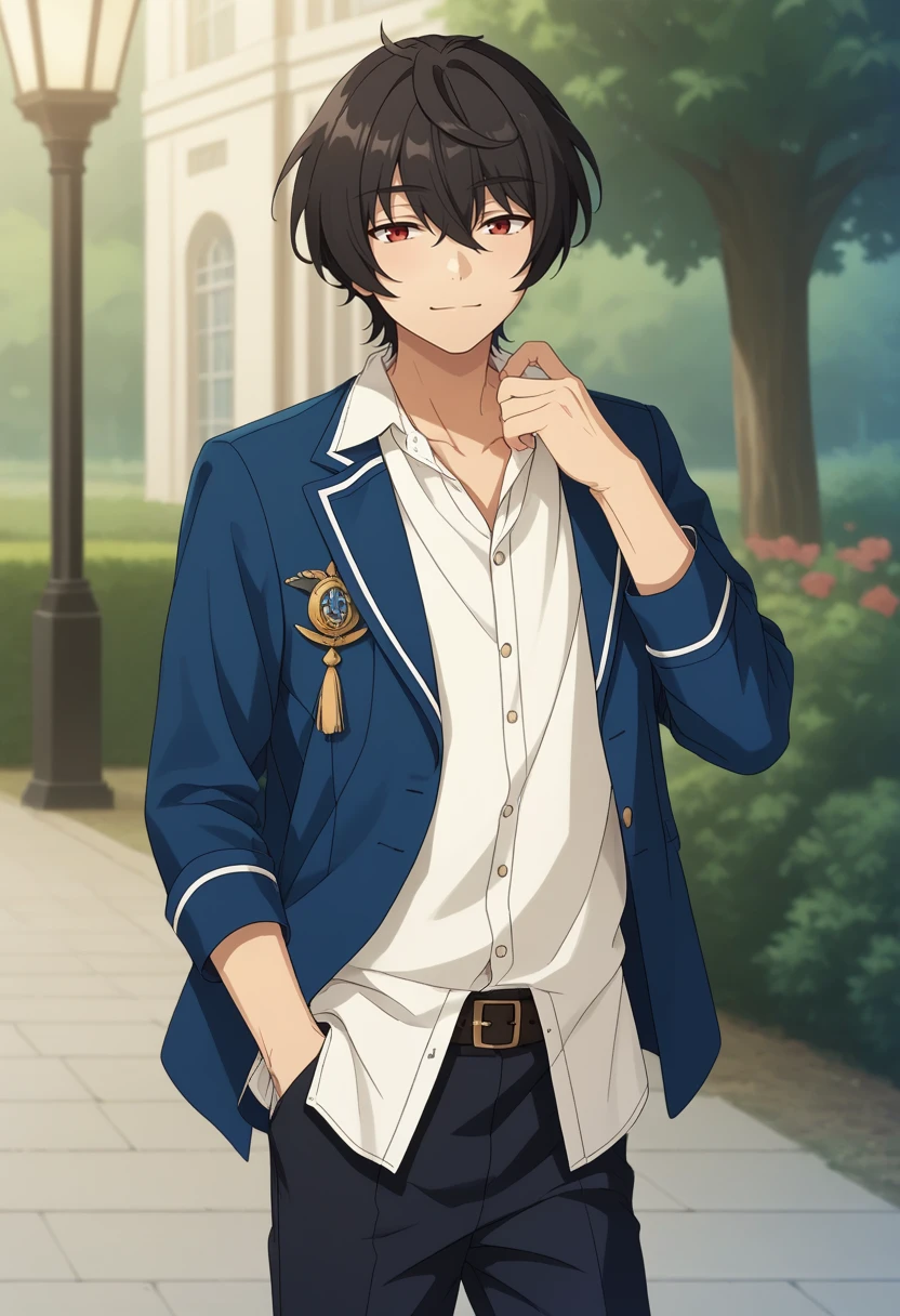 score_9, score_8_up, score_7_up, masterpiece, best quality, cute, male focus, solo, Ritsu Sakuma, black hair, red eyes<lora:EMS-364769-EMS:1.000000>