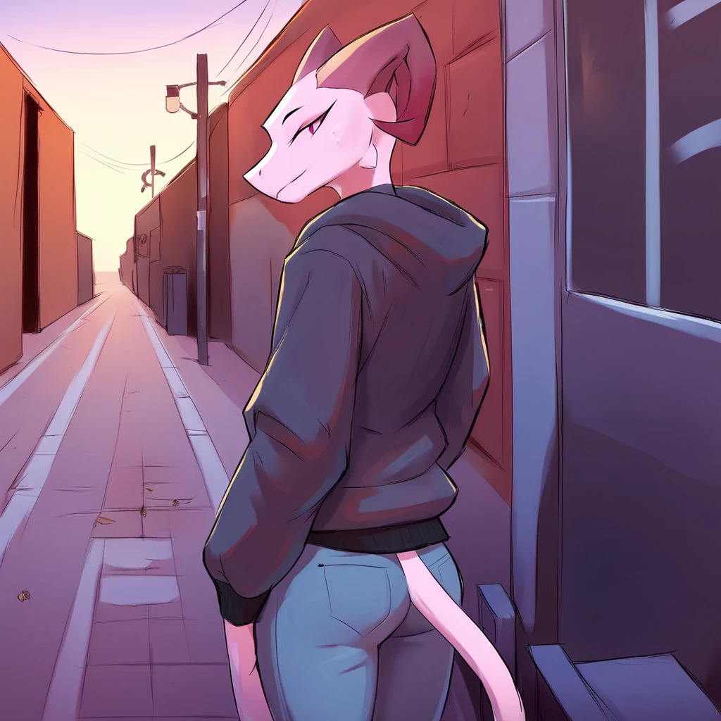 ((nsfw)) Solo, A cute anthro grey fox male, male, all grey furry body, male, (cute snout:1.2) full body, black nose, ((by hyattlen, by fumiko, by claweddrip)), 4 toes, simple violet eyes with black iris, short light grey hair, highly detailed, fluffy tail, fluffy purple tipped ears, soft and warm chest, tired expression, blushing, blush, toned body, wearing black sweater, black sweater, black underwear all the way down, wearing long black socks, long black socks, wearing black skate shoes with white laces, erected , cute erection, genitals, cum out, spilt milk on walls, spilt milk, puddle of spilt milk with bubbles in it, dry hair, tight asshole, plump ass, wet body, wet glossy ass, glossy, rear view profile , sweating, not looking at viewer, mouth slightly open, tongue slightly out, tongue, well drawn hands, good anatomy, facing away, short hair, kneeling, crouched down, downtown city background, crowded streets, traffic details, parked cars detail, morning sky, sky details, realistic lighting effect, kneeling at curb next to storm drain, milk spilling down the curb, milk spilling into storm drain