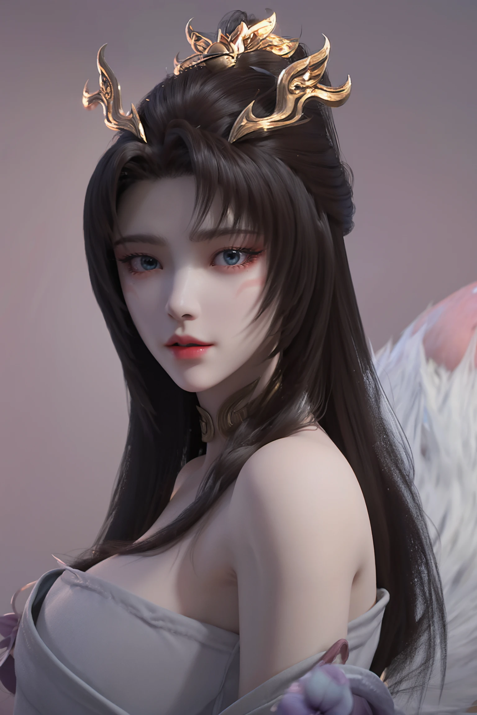 <lora:tianhuxianzi:1>tianhuxianzi, 1girl, solo, long hair, white background, upper body, hair ornament, fox tail, tail, multiple tails, kitsune, gold jewelry, Fox Fairy, dress, brown hair, ponytail, blue eyes, jewelry, pink dress, simple background, bare shoulders, flower, best quality , masterpiece, illustration, an extremely delicate and beautiful, extremely detailed ,CG,unity,8k wallpaper, Amazing, finely detail, masterpiece, best quality,official art,extremely detailed CG unity 8k wallpaper,absurdres, incredibly absurdres, huge filesize , ultra-detailed, highres, extremely detailed,beautiful detailed girl, extremely detailed eyes and face, beautiful detailed eyes,light on face,