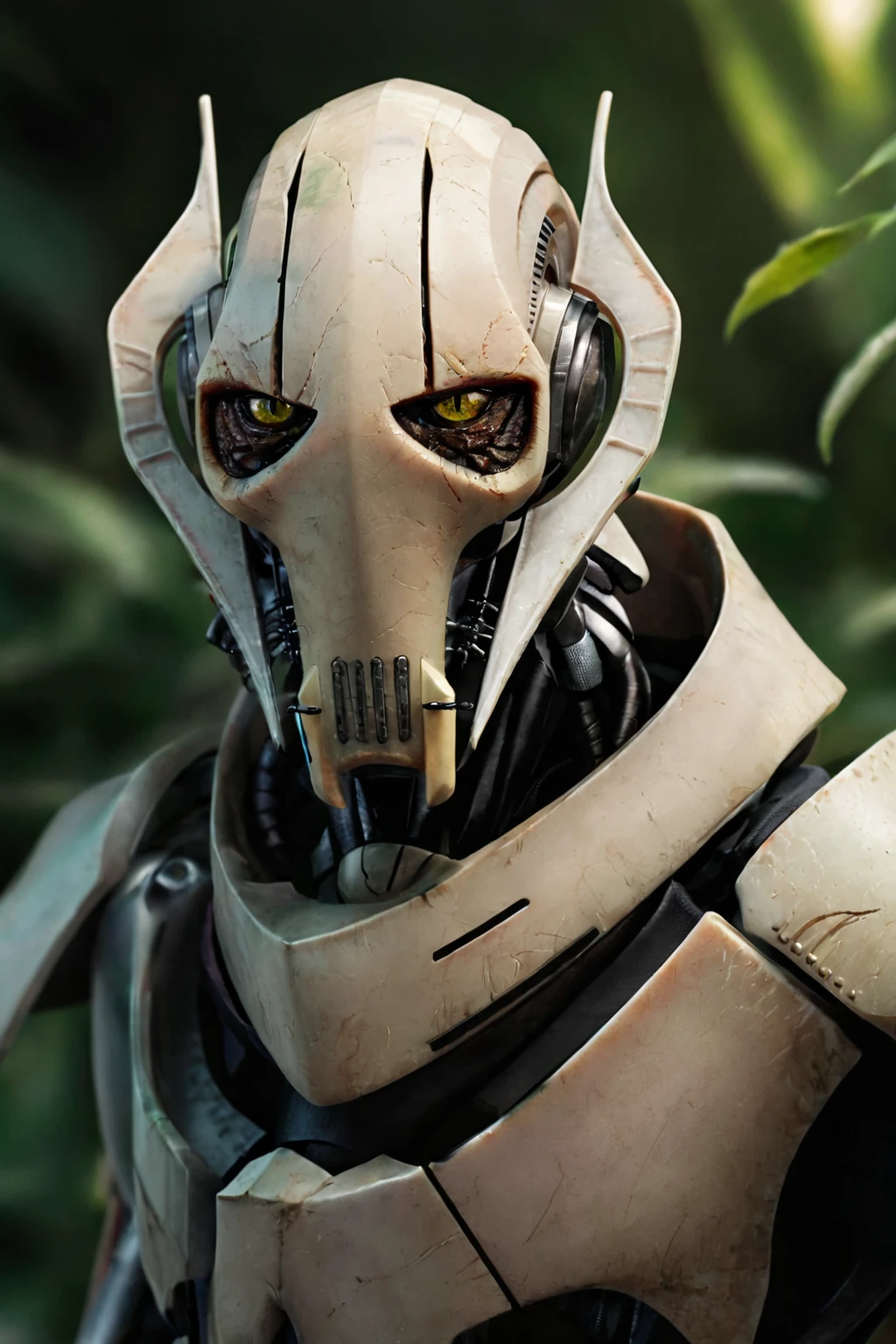 <lora:XL-char_starwars_[GeneralGrievous]-v1-000010:0.8> (GeneralGrievous, cyborg, alien, mask, reptilian eyes, slit pupils:1.3), robot science fiction, (masterpiece, top quality, best quality, detailed scenery background, official art, beautiful and aesthetic, extremely detailed, best quality, absurdres:1.3), (detailed natural lighting, depth of field:1.3) (hyperrealistic:1.5), vivid 16k colorful hdr, highest detailed