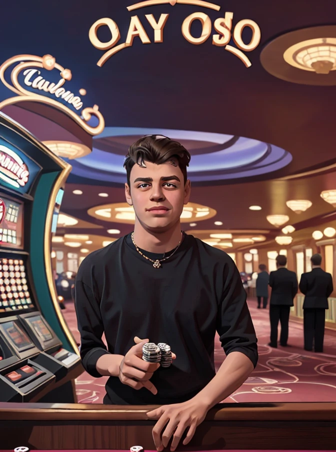 1boy in front of a casino, looking at viewer <lora:Papalatte:0.8>