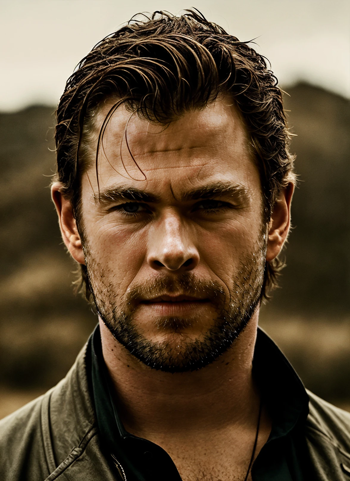 photo of sks man , Cinematic photography, movie mood, cinematic light, compelling composition,  wearing manly clothing,
storytelling elements, conveys emotion, mood, and narrative depth, creating visually striking images that feel like still frames from a film 
(highly detailed skin, sharp: 1.2),
natural lighting,  film grain
Cinematic photography
sepia photo, fine art, cinematic look, moody, by Annie Leibovitz, <lora:locon_chrishemsworth_v1_from_v1_64_32:0.7> <lora:lora-small-chrishemsworth-v1:0.65>