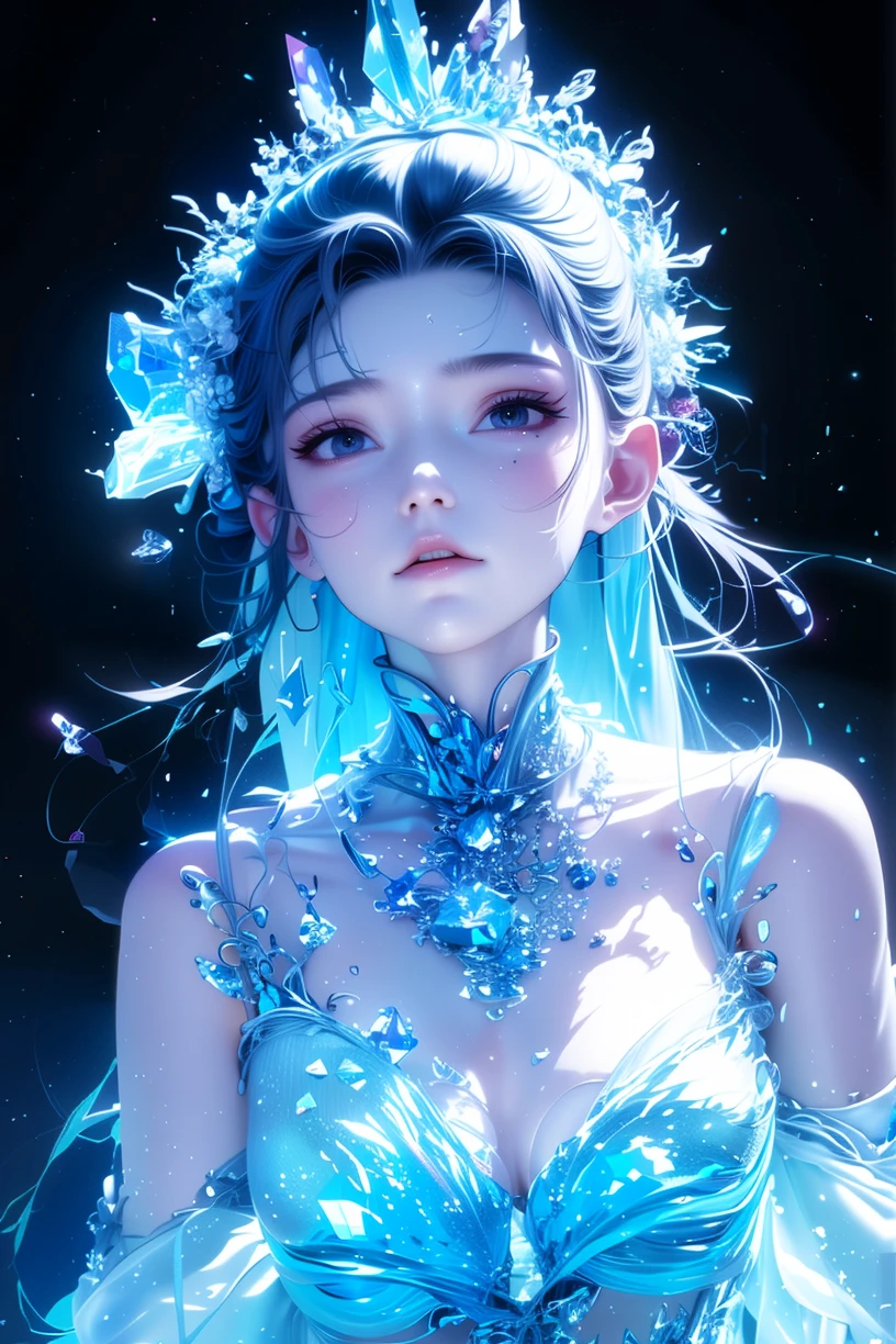 1 girl,crystal,<lora:bingjing_fuyao768:0.9>,(simple background:1.4),