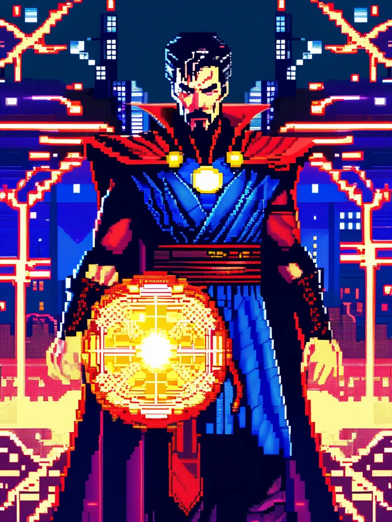 Marvel Docter Strange, in the verse of Ninja, realistic masterpiece, Pixel Art, highly detailed <lora:pixel_art_lora:1>