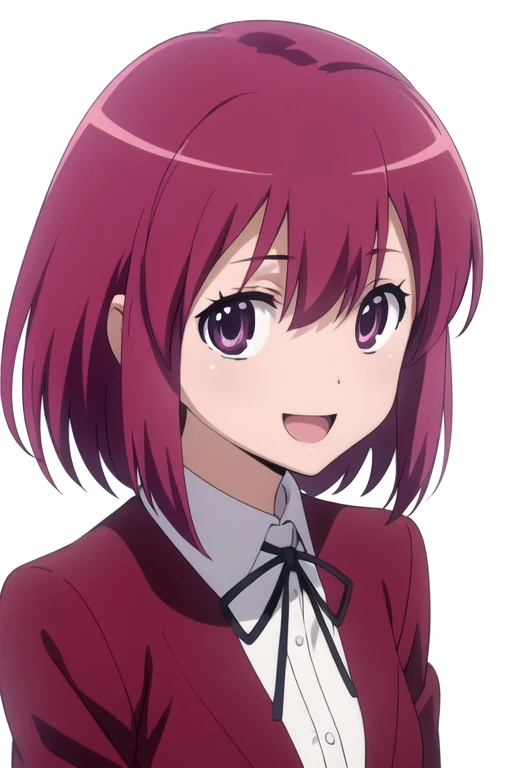 solo, 1girl, looking at viewer, 2D, anime, anime coloring, upper body, (simple background, solid white background:1.3), <lora:minori-toradora:0.8>, minori kushieda, school uniform, smile, :d