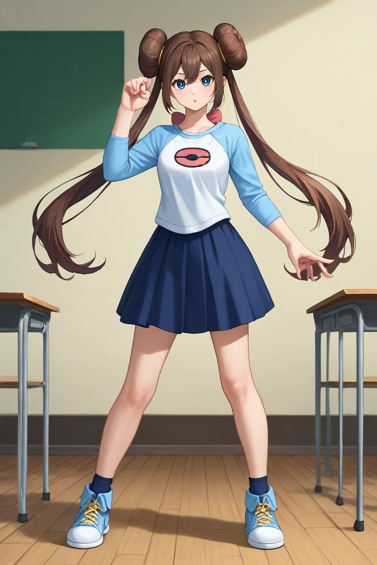 score_9, score_8_up, score_7_up, source_anime, rating_safe, intricate details, (photorealistic:0.6), looking at viewer, , 1girl, solo, <lora:rosa_pokemon_pony:0.86>, rosa_pokemon, brown hair, blue eyes, long hair, twintails, hair bun, double bun, bangs, , doughnut hair bun, hair between eyes, , wide angle, wide shot, full body, classroom, dark, victory pose, speaking, talking, , <lora:sdxl_lightning_8step_lora:1>