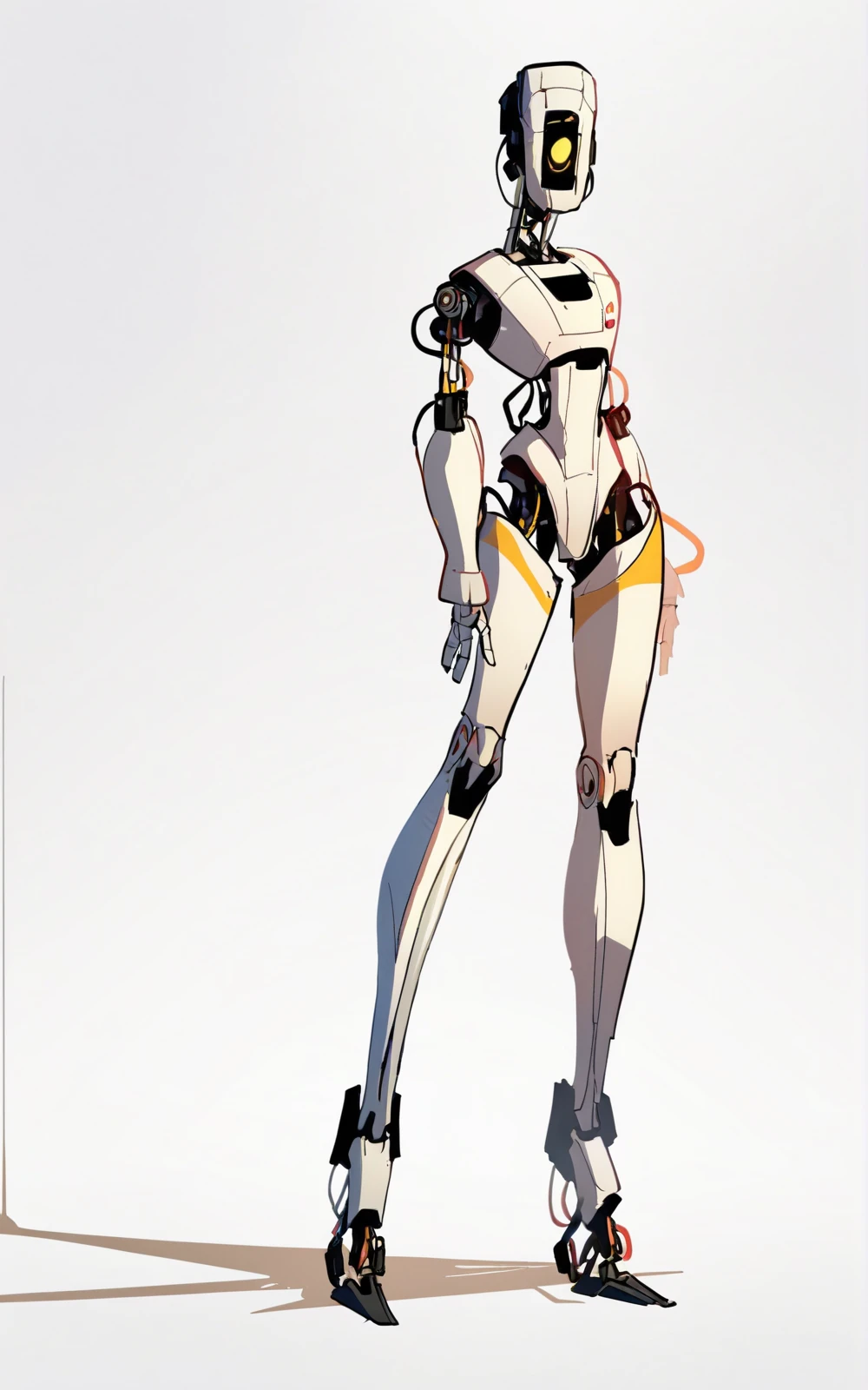score_9, score_8_up, score_7_up,((best quality)),((full body)), absurdres,<lora:3d-2d:0.8>, <lora:GLaDOSSDXL:0.8>,GLaDOSSDXL,robot,humanoid robot, joints,android,yellow eye,one-eyed,no mouth, science fiction,((white background)),standing,white skin,solo,slim