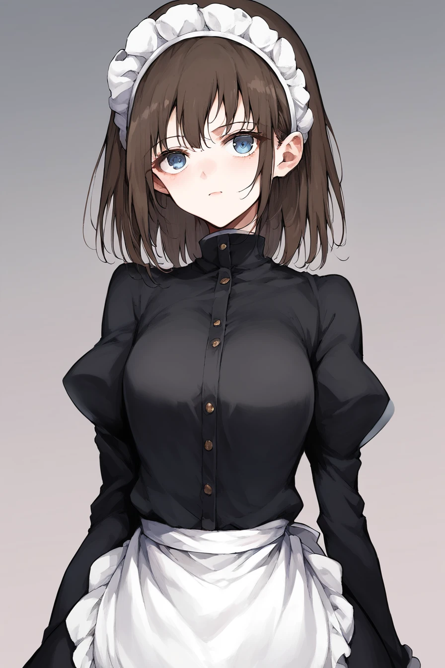 score_9, score_8_up, score_7_up, source_anime,
<lora:rurikawa_tsubaki_v3-soralz:0.9>, rurikawa_tsubaki, 1girl, solo, blue_eyes, brown_hair, black shirt,maid headdress ,maid apron, long sleeves, upper body, arms at sides