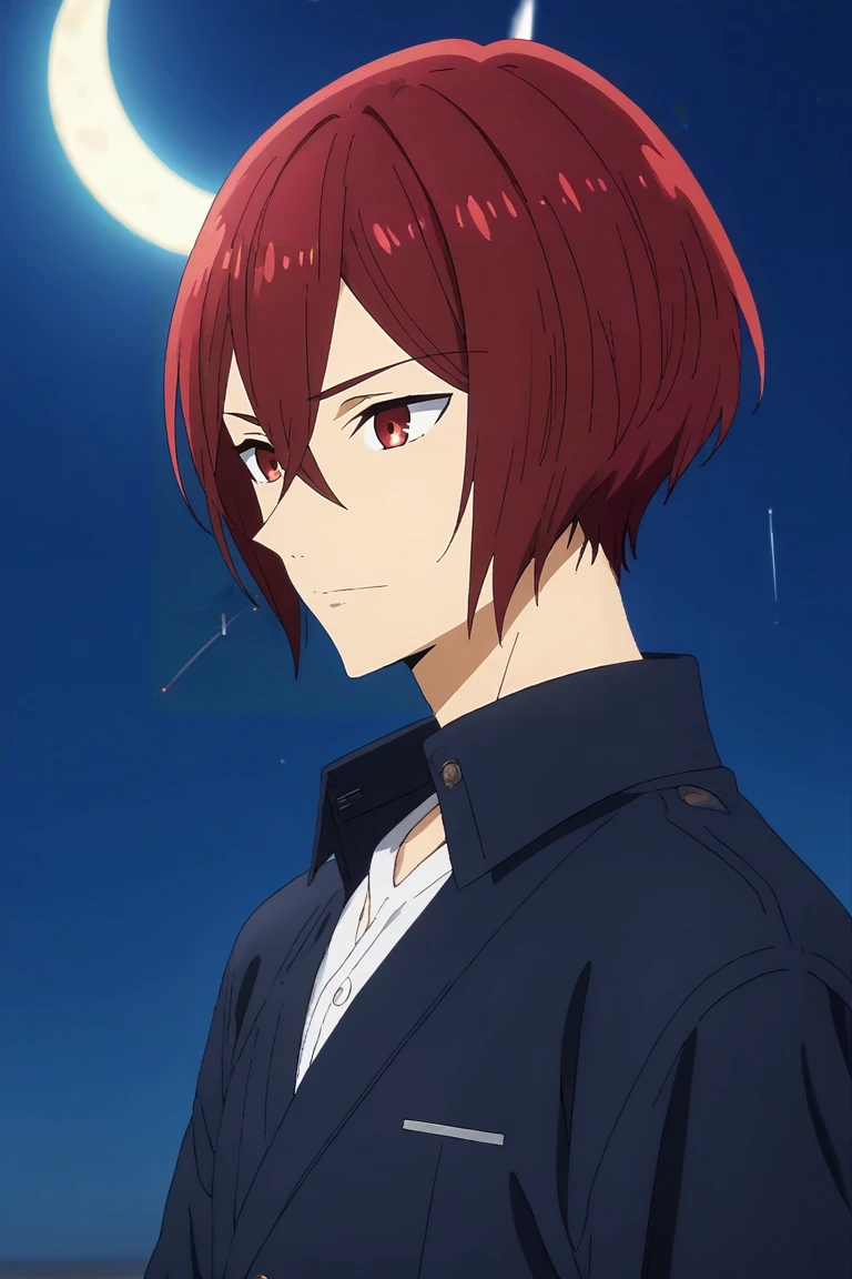 score_9, score_8_up, score_7_up, source_anime, rating_safe, intricate details, anime screencap, , official style, , , 1boy, solo, male focus, <lora:kakeru_sengoku_pony:0.96>, kakeru_sengoku, red hair, red eyes, short hair, hair between eyes, rule of thirds, plane, night, crescent moon, hand on hip, nervous, , <lora:sdxl_lightning_8step_lora:1>