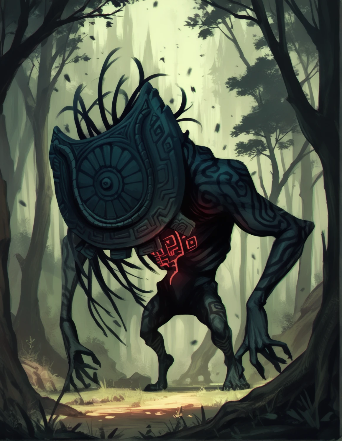 score_9, score_8_up, score_7_up, score_8, score_7,
<lora:tp_shadow_beast_shdwbst_ponyxl_v1-000090:1> shdwbst,
dusk, scenery, forest,