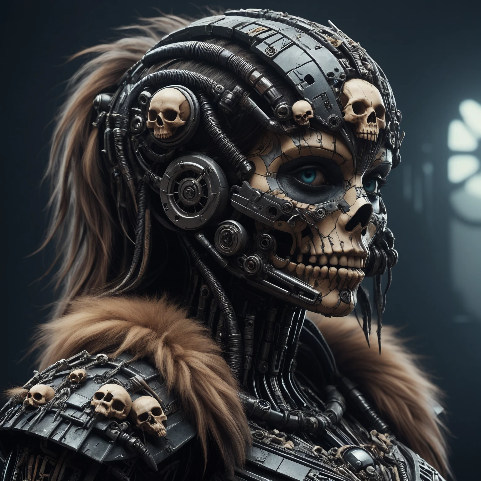 <lora:EPSavageVerseSDXL2:1>, EPSavageVerse, grimdark, primal, feral motifs, tribal symbols, post-apocalypse, dark fantasy, blurry background, hyper detailed, ultra detailed side portrait of female android, looking at viewer, beautiful attractive latina, (dia de los muertos), cyberpunk, face is decorated with patterns, female android, intrincate robot body, skull decoration, catrina, sharp focus, scifi, fantasy art, digital illustration. octane render, unreal engine, global illumination, intricate detailed. art by giger and greg rutkowski, intricate details, 16k texture, rich texture details, extremely detailed, ultra high quality model, trending on artstation