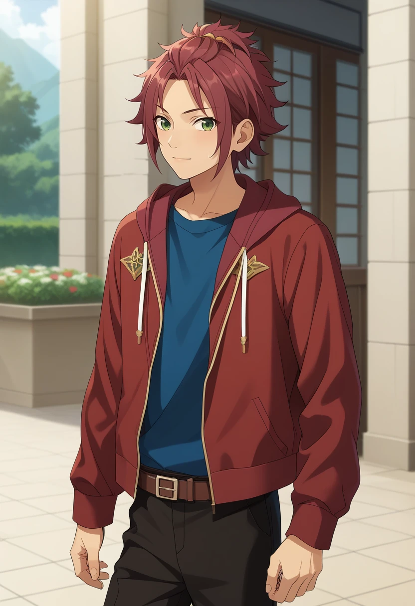 score_9, score_8_up, score_7_up, masterpiece, best quality, cute, male focus, solo, mao isara, red hair, green eyes<lora:EMS-364714-EMS:1.000000>