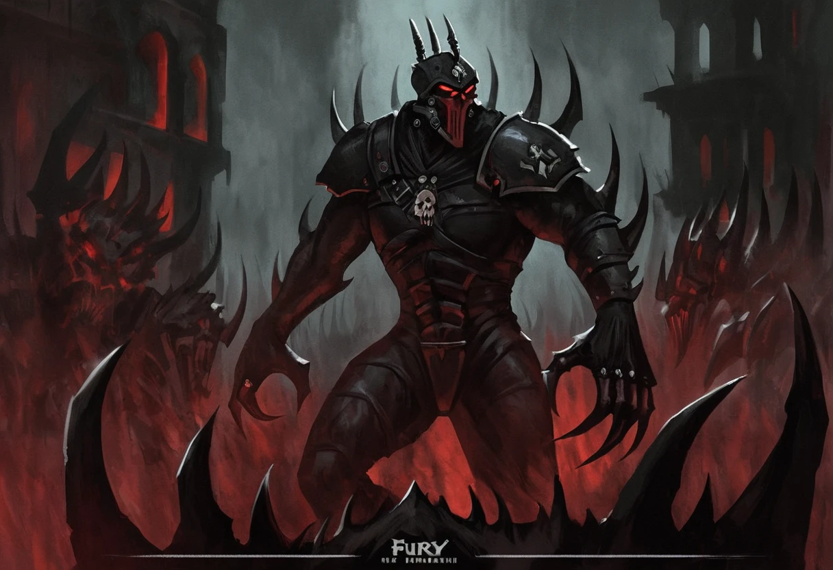 digital painting, Eversor Assassin, Officio Assassinorum, standing in dark ruined city. He is wearing red and black [armor|bodysuit], helmet, claws, menacing pose, grimdark, gloomy atmosphere, 
hyperdetailed, 
By Fury Galluzzi.
 <lora:Assassinorum-000009:1>
