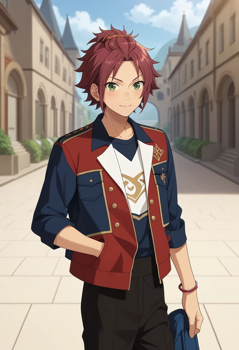 score_9, score_8_up, score_7_up, masterpiece, best quality, cute, male focus, solo, mao isara, red hair, green eyes<lora:EMS-364714-EMS:1.000000>