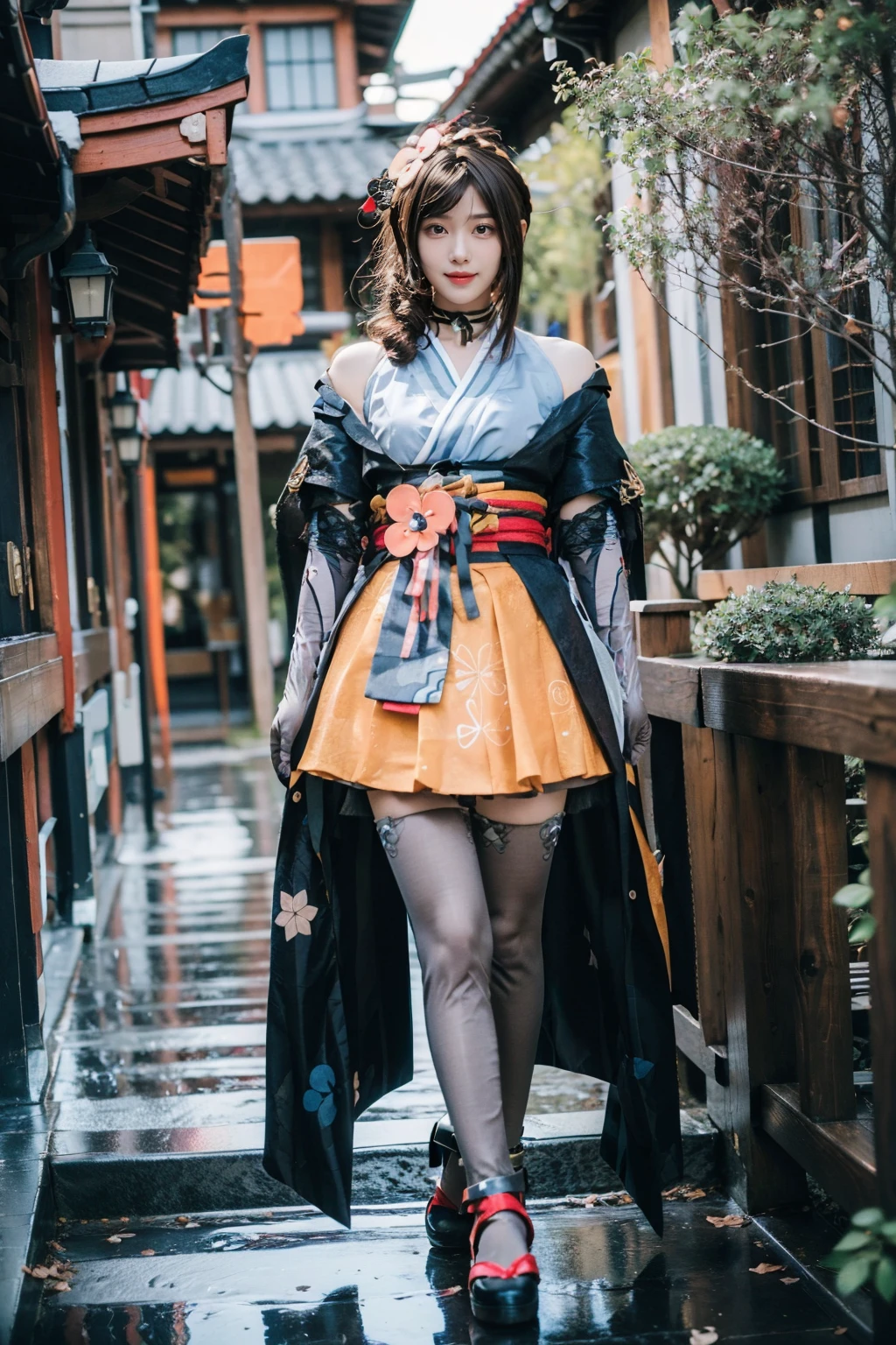 ((The background is the village of Shinobi:1.5)、Female ninja training in the village)、(Realistic、Like a photograph、Live Action、8k, Photorealistic, RAW Photos, Best image quality: 1.4), Single-lens reflex camera、RAW Photos, highest quality, Realistic, Highly detailed CG Unity 8k wallpaper, Written boundary depth, Cinematic Light, Lens flare, Ray Tracing, Realistic background、((waso:1.5、ninjya:1.3、kunoichi:1.4、skirtlift)、Sexy Ninja:1.37、Get into a fighting stance:1.3、Ninjutsu activation:1.2、Trained abdominal muscles、Big Breasts、Pull up the hem to reveal your underwear:1.3)、Grey Hair、short hair、Standing in the village、Night Village、((Ultra-dense skin))、 1 girl,Cute Kunoichi、((whole body:1.5),Looking at the audience:1.1、Glare、I like that style、Pay attention to the details、The perfect outfit、(White skin)、An accurate portrait、Accurate Arm、Accurate feet、Beautiful legs、Precise thighs、Anatomically correct body、View from below