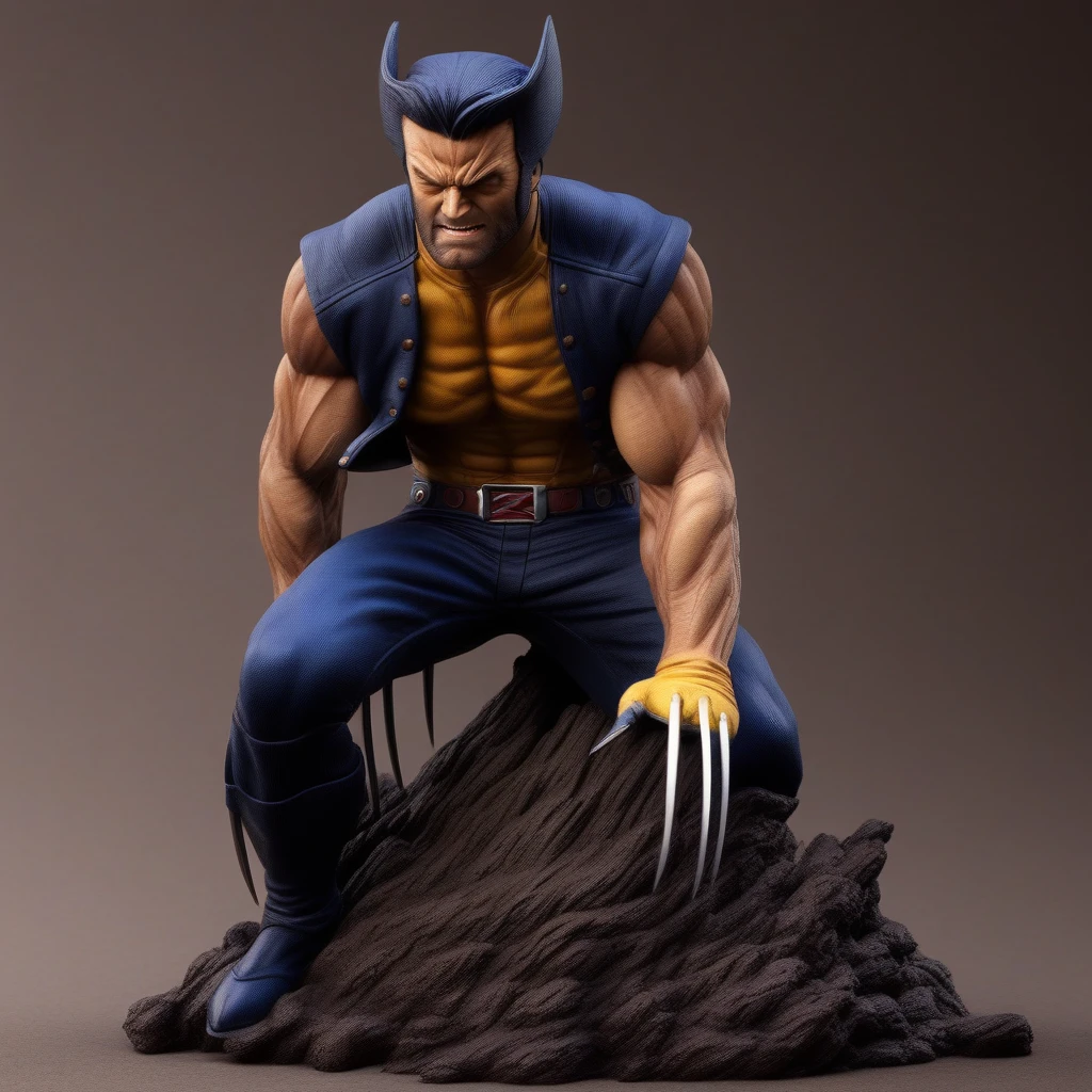 Xbustx , 1figure of Wolverine by X-Men, In Forest , Diminute, toy, ultrarealist, high definition, 35mm, detailed face, detailed background, 8k,