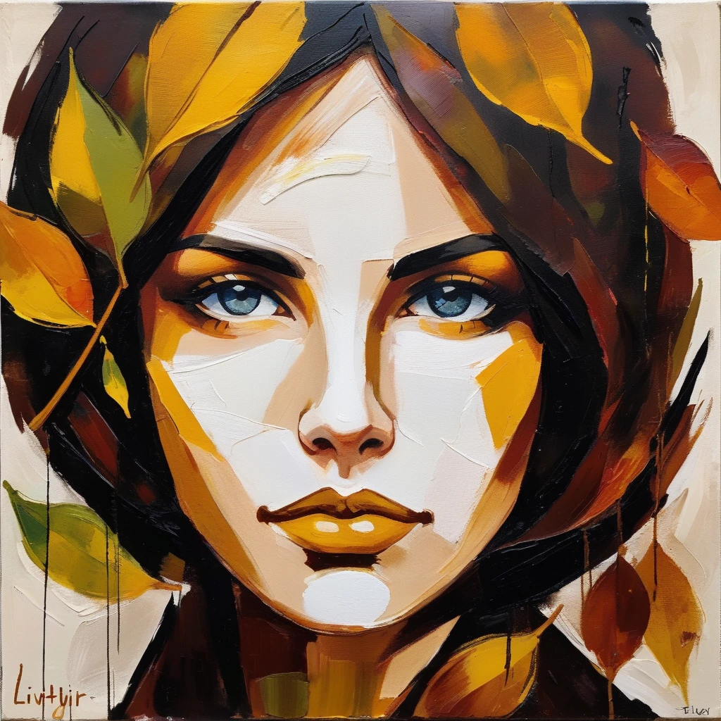 (Abstract) sketch of a woman in the fall season, oil on canvas,  livxtylr,   <lora:livtyler_juggerX_xl_1_standard_wocap-livxtylr-000069:1>