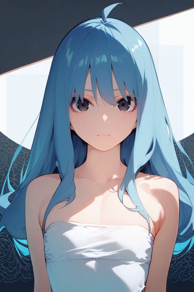 score_9, score_8_up, score_7_up, 1girl, puzzled, looking at viewer, light_blue hair, wispy_bangs, black eyes, flat chest, beautiful background <lora:Haruba_Negi_PonyXL_style_v01.06.01:1>