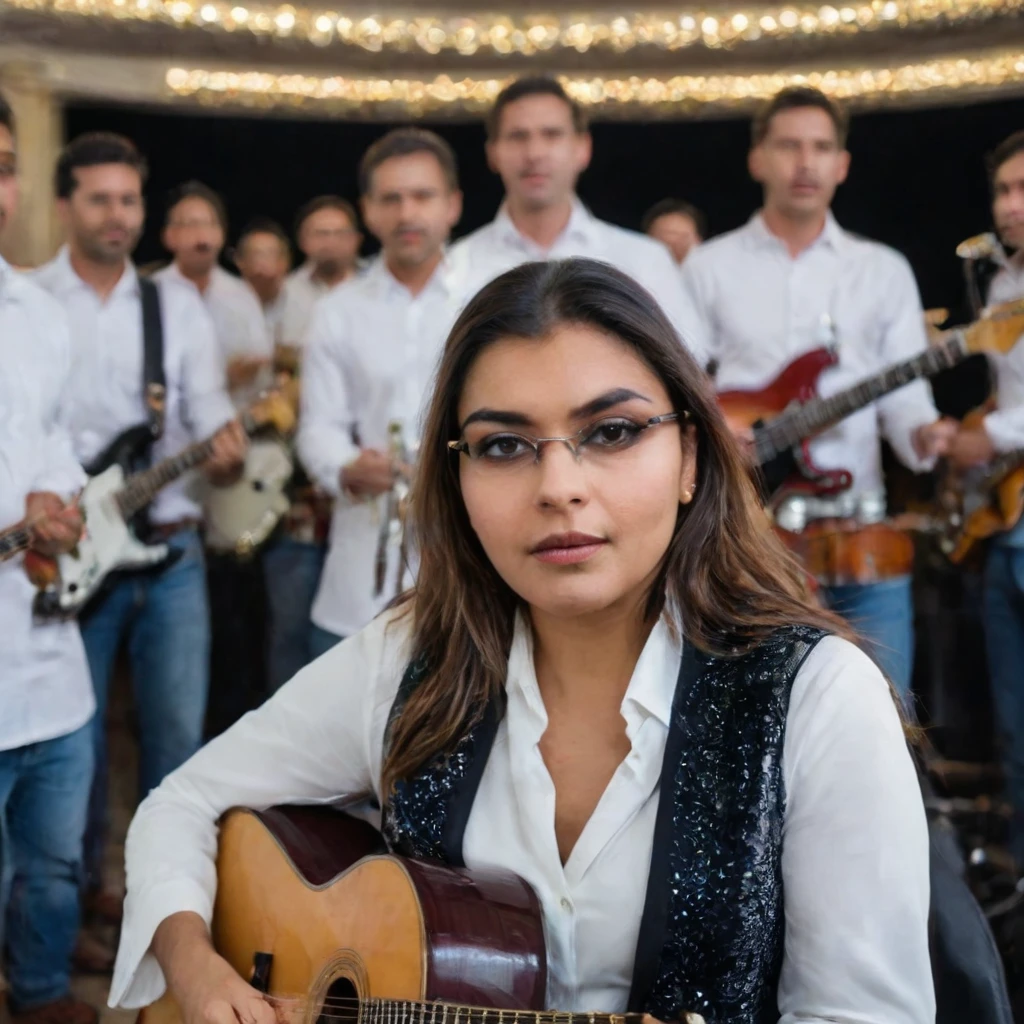 Adrita is singing in with a band