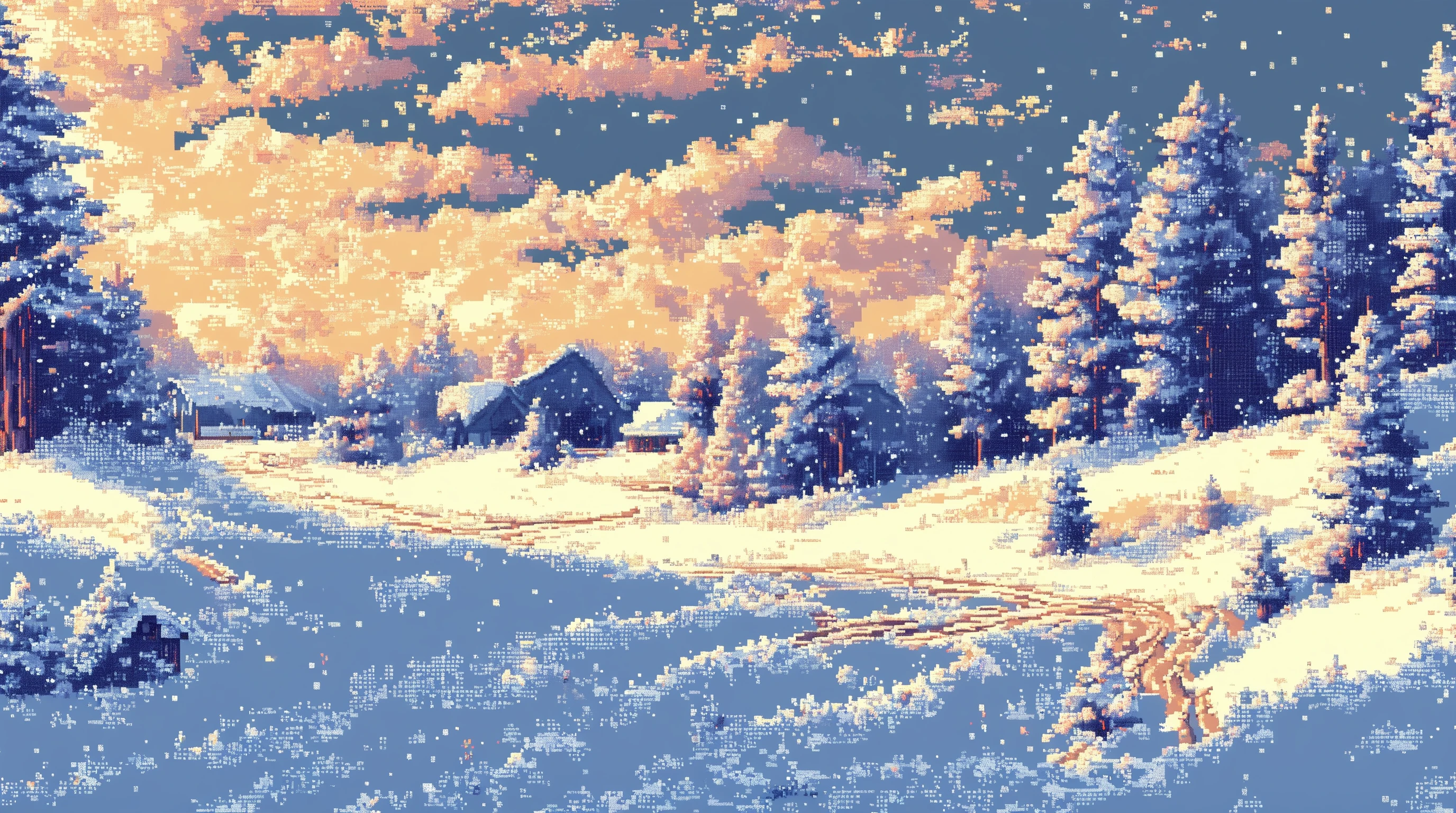 landscape of snow, Pixel Art, 32 bits, highly detailed <lora:pixel_art_lora:1>