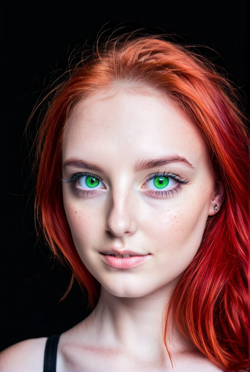 1girl,solo,red hair,green eyes,<lora:detailedfacesconceptSDXL_v2-000010>,black background,beauty mark,