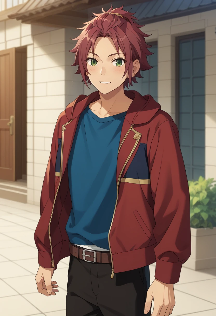 score_9, score_8_up, score_7_up, masterpiece, best quality, cute, male focus, solo, mao isara, red hair, green eyes<lora:EMS-364714-EMS:1.000000>