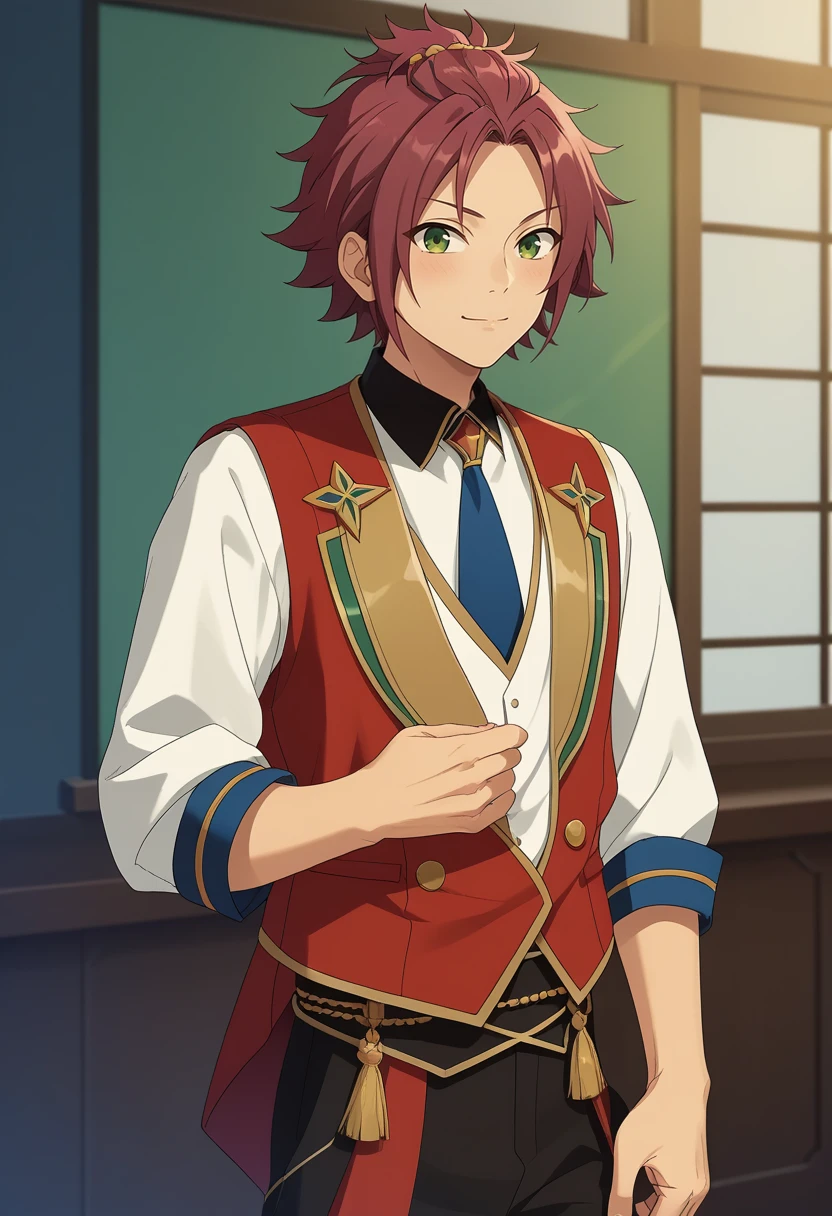 score_9, score_8_up, score_7_up, masterpiece, best quality, cute, male focus, solo, mao isara, red hair, green eyes<lora:EMS-364714-EMS:1.000000>