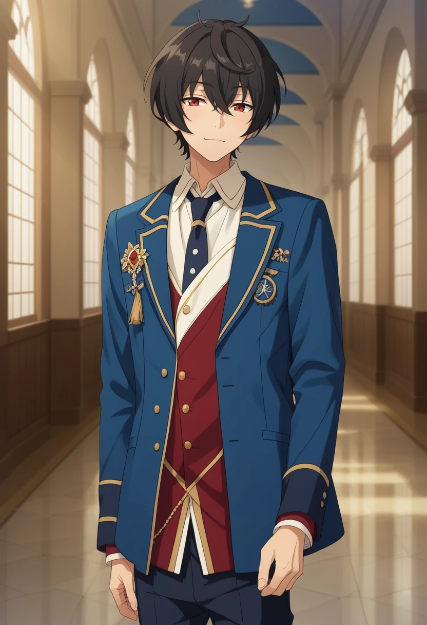 score_9, score_8_up, score_7_up, masterpiece, best quality, cute, male focus, solo, Ritsu Sakuma, black hair, red eyes<lora:EMS-364769-EMS:1.000000>