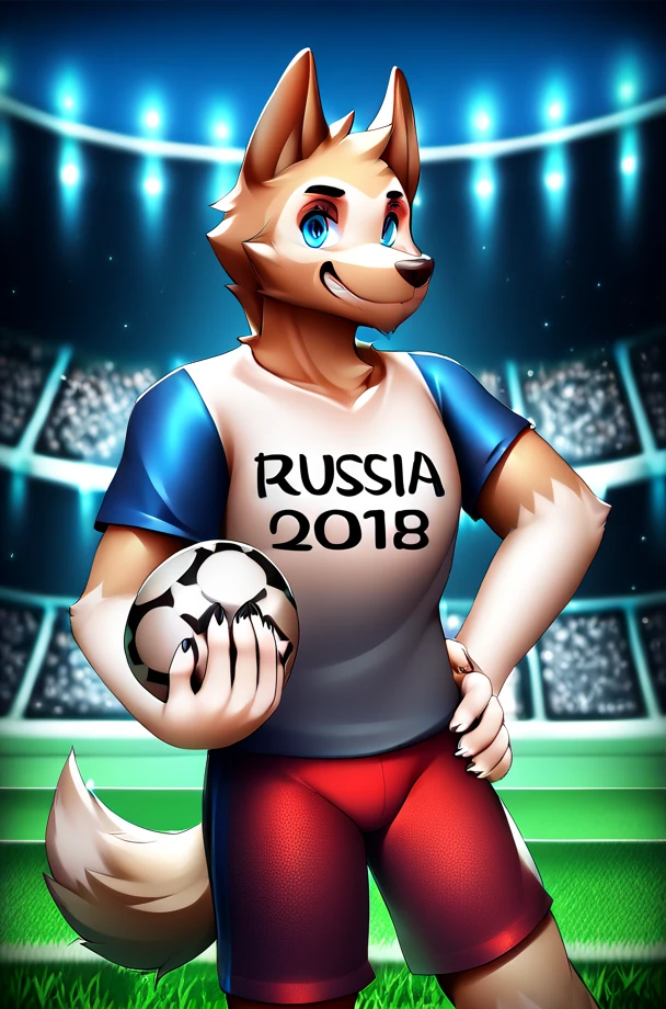 score_9, score_8_up, score_7_up, score_6_up, score_5_up, score_4_up, source furry, HD, masterpiece, best quality, solo, detailed, 5 fingers, detailed blue eyes, detailed black pupils, detailed background, defined body, nsfw, standing in soccer field, soccer field background, interacting with background, detailed body, looking at viewer, detailed fur, holding soccer ball, T-shirt, shorts, hand on hip, smirk,
<lora:add_detail:1> <lora:BG2_dpep4+silicon29dim64:1> <lora:PDXL_artist_tags_v2_big:1> by marblesoda <lora:ZabivakaPonyXL:1> zabivakaponyxlmale, blue eyes, body fur, dog tail, dog ears,