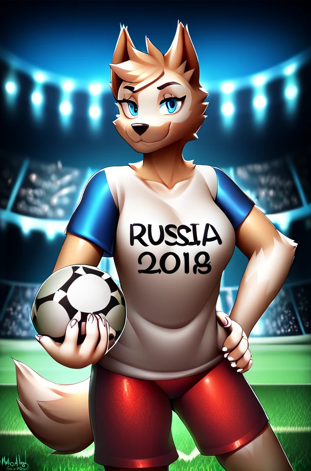 score_9, score_8_up, score_7_up, score_6_up, score_5_up, score_4_up, source furry, HD, masterpiece, best quality, solo, detailed, 5 fingers, detailed blue eyes, detailed black pupils, detailed background, defined body, nsfw, standing in soccer field, soccer field background, interacting with background, detailed body, looking at viewer, detailed fur, holding soccer ball, T-shirt, shorts, hand on hip, smirk,
<lora:add_detail:1> <lora:BG2_dpep4+silicon29dim64:1> <lora:PDXL_artist_tags_v2_big:1> by marblesoda <lora:ZabivakaPonyXL:1> zabivakaponyxlfemale, blue eyes, body fur, dog tail, dog ears,