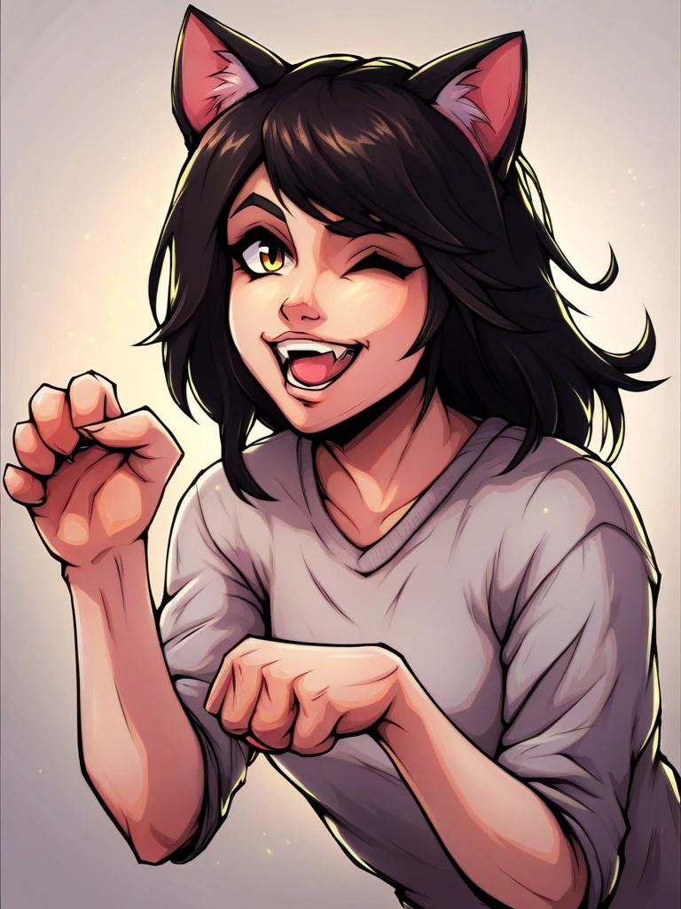 1girl, solo, cat_ears, one eye closed, smile, open mouth, paw_pose <lora:Zulidian-PonxXL-1024px:1>
score_5_up, score_6_up,