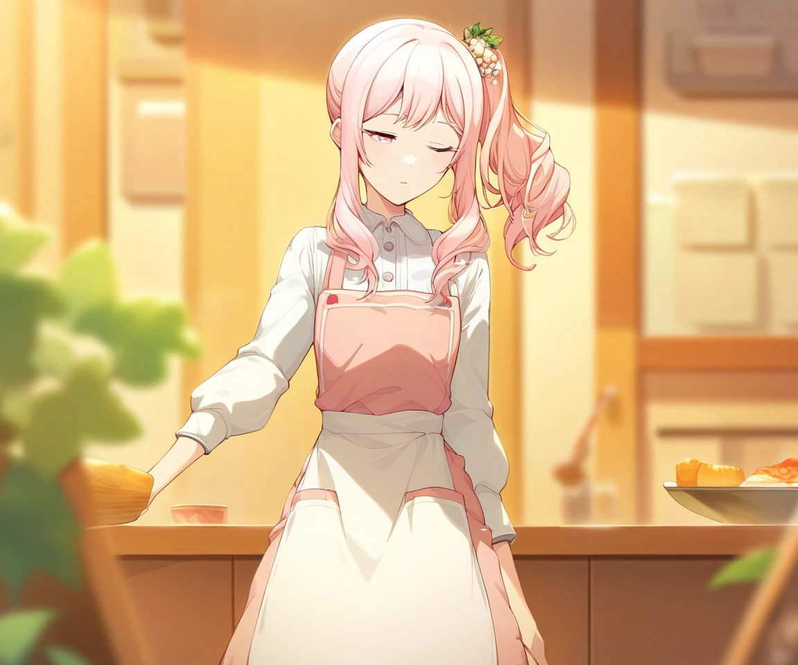 score_9,score_8_up,score_7_up,source_anime,
1other,
pink eyes, pink hair, long hair, sidelocks, side ponytail,bangs
half closed eyes, standing,
hair ornament, puffy long sleeves, apron, dress,
indoors, blurry,
<lora:last-000012:1>