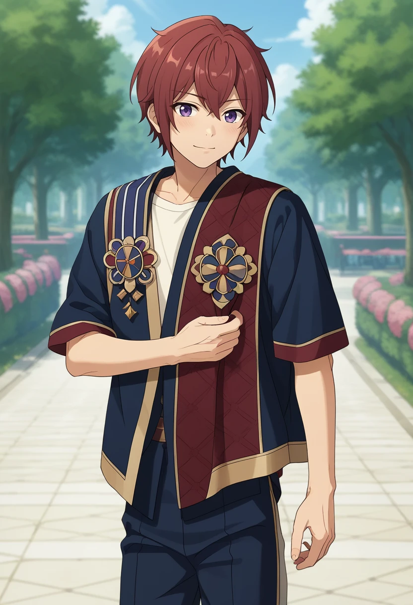 score_9, score_8_up, score_7_up, masterpiece, best quality, cute, male focus, solo, Tsukasa Suou, red hair, purple eyes<lora:EMS-364819-EMS:1.000000>