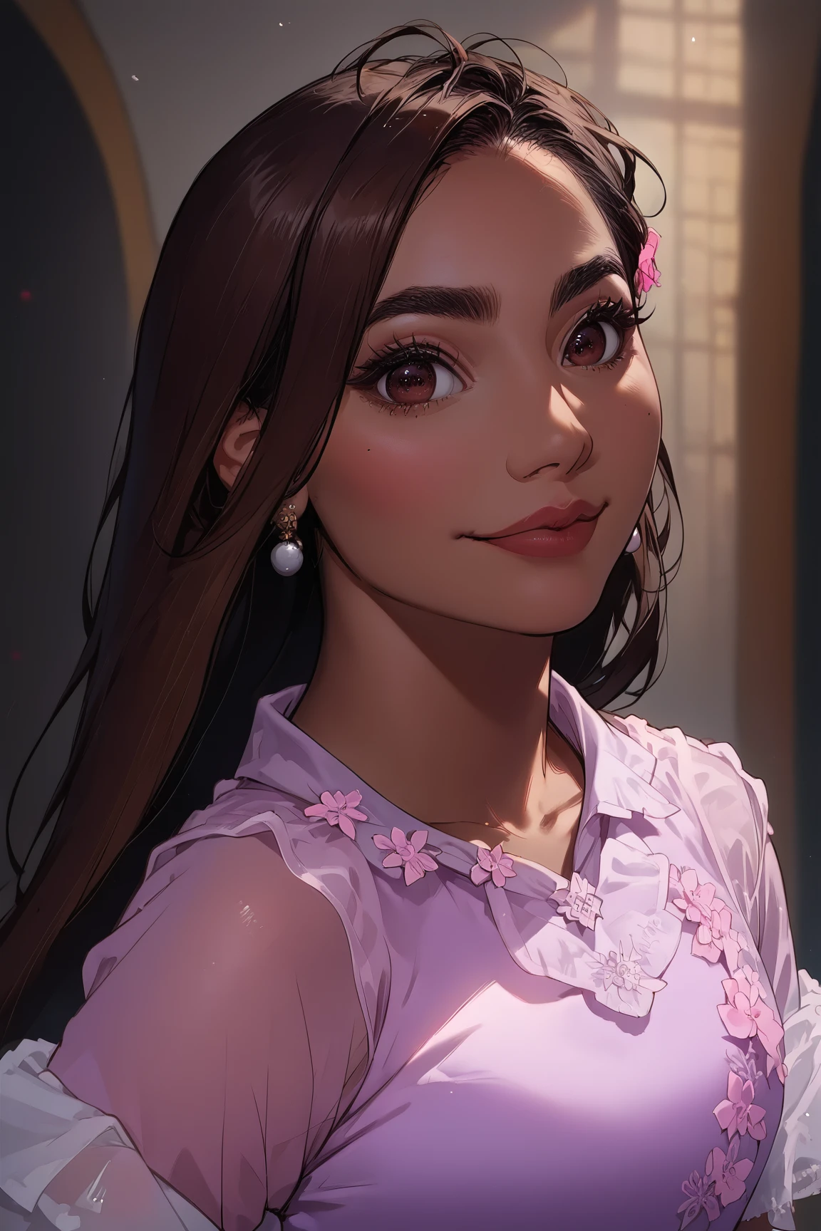 (source_anime, score_9, score_8_up, score_7_up:1), 1girl, professional portrait, latina, caramel skin, cinematic lighting, closeup, pink dress,black hair, long hair, masterpiece, highness, perfect face, perfect picture, detailed eyes, sharp focus, ,tag score<lora:EMS-359458-EMS:0.400000>, <lora:EMS-365467-EMS:1.000000>