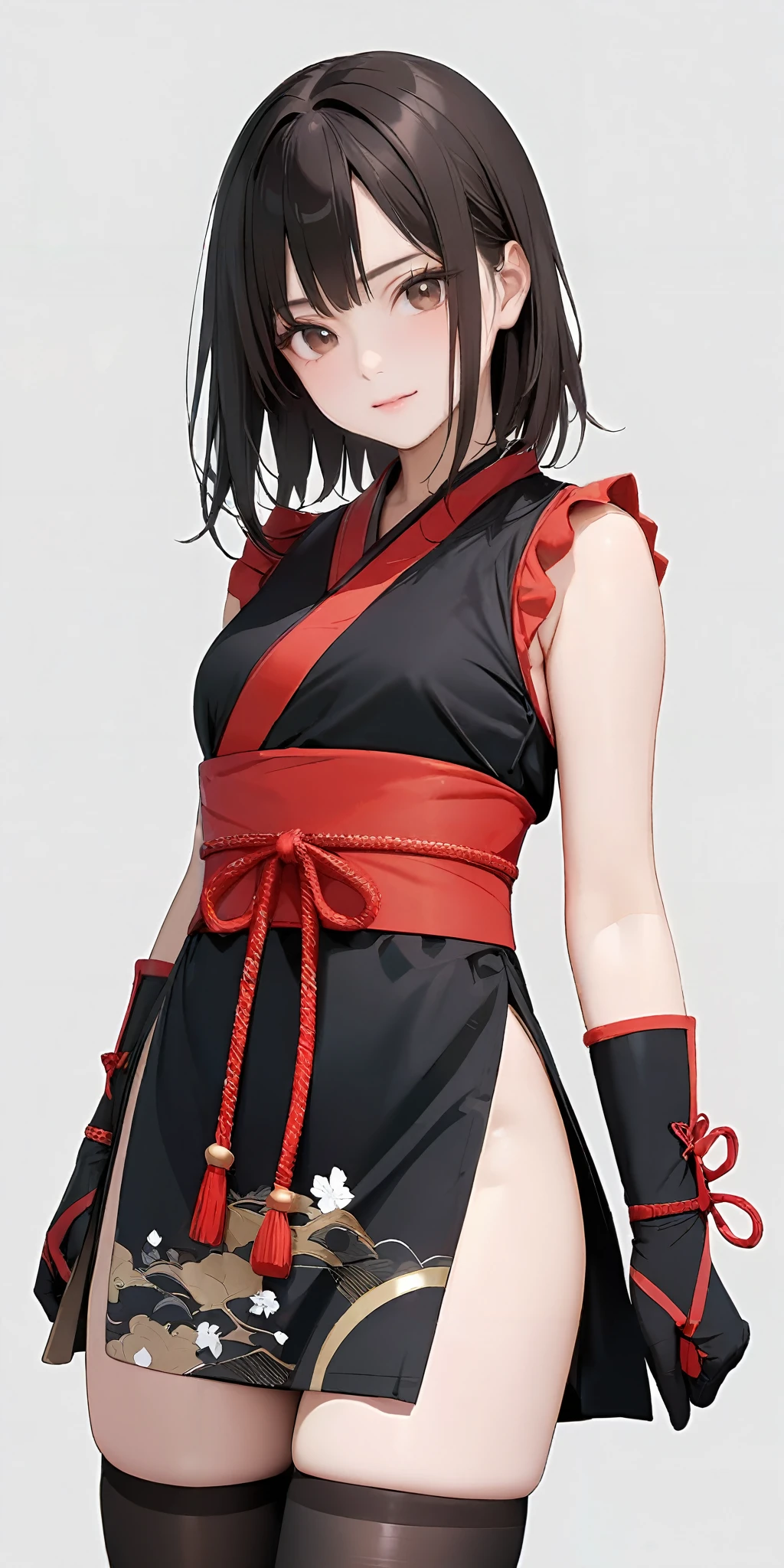Girl with a black katana posing with it wearing stylish clothes