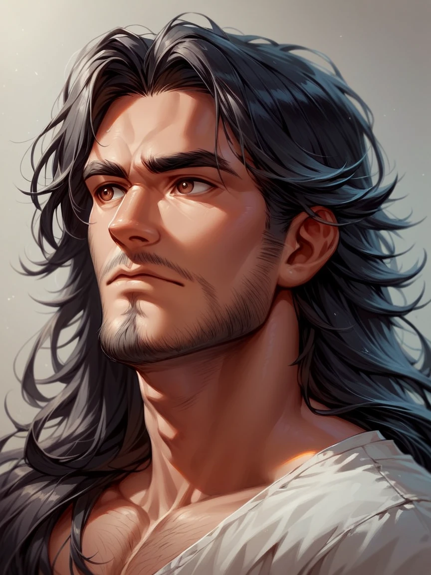 score_9, score_8_up, score_7_up, score_6_up, <lora:d3t41l3dXLP:0.7> d3t41l3d, 1boy, long hair, brown eyes, portrait, facial hair, black hair,