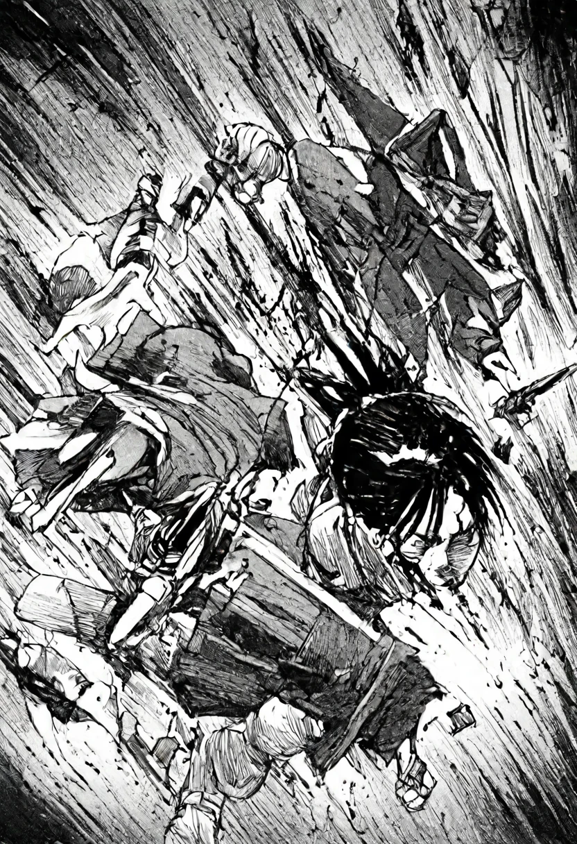 score_9, score_8_up, score_7_up, score_6_up, duel, clash, 2boys, blood on weapon, katana, weapon, male focus, glaring, intense expression, blood splatter, manga, combat scene, dynamic lighting, detailed linework, <lora:duel-XL_005:1>