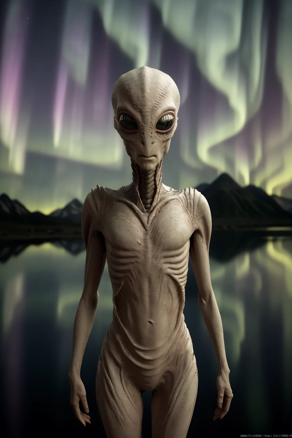 full body shot of HDR photo of texture cinematic photo Medium long view, (Intrepid zzlnzz explorer amidst Aurora Borealis Locations:1.3), Keen sense of curiosity, Beings from distant galaxies, (Wonder-filled eyes:1.2), Glow of ancient artifact, Civilization relic, (Cosmic secrets:1.2), dynamic pose, Irresistible beacon, Alien mysteries unfolding <lora:Random Alien v3.1:1> . 35mm photograph, film, bokeh, professional, 4k, highly detailed top down close-up . High dynamic range, vivid, rich details, clear shadows and highlights, realistic, intense, enhanced contrast, highly detailed. Whole outfit, clear, sharp, balanced