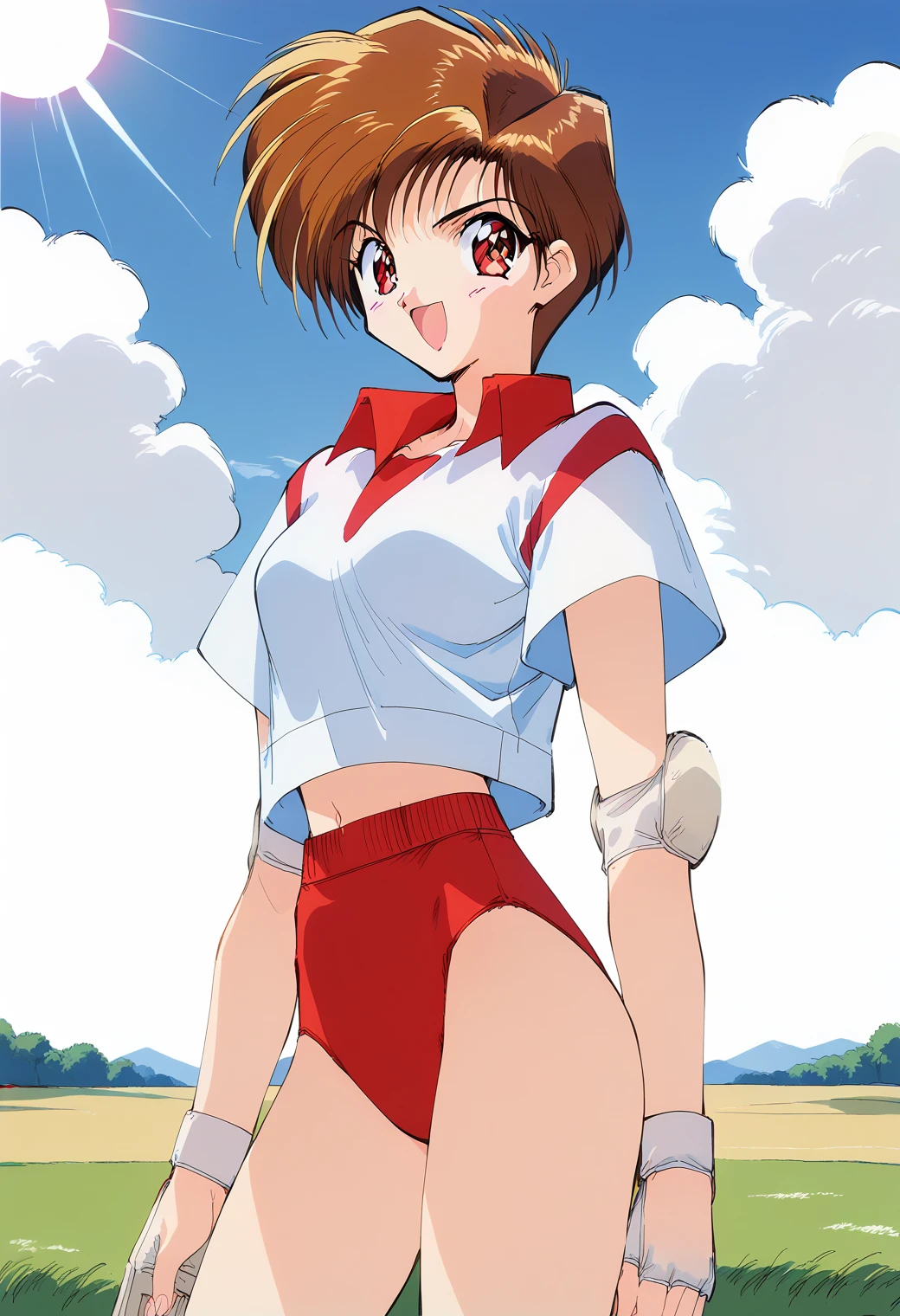 table top,{Upper body}highest quality,alone, looking at the viewer,smile,, Noriko Takaya,1 girl, medium hair,brown hair,Red attire,yellow headband,Yellow bandana,Asahi(Mountain scenery))(Kyoto, Japan(green:1.5)),Thud'Thud'doesn't seem to be thinking about anything,,elaborate costumes(leotard(red and white vest uniform(High leg))),Good growth,A little chubby system,Wear tight clothes,highest quality,alone, Mikimoto style illustration,smile,stupid woman,It was deleted,Mr.. Fool , look at me,happiness,Good impression,she,まるでsheのようなあなた'we'We've been together for a long time,Noriko Takaya,1 girl, ?medium hair,brown hair,brown eyes
