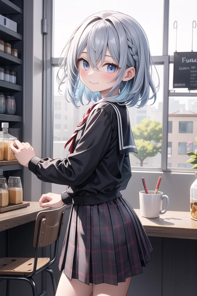insanely detailed, absurdres, ultra-highres, ultra-detailed, best quality,
1girl, solo, nice hands, perfect hands
BREAK
wearing school uniform, (cleavage:-1.5)
BREAK
happy smile, laugh, closed mouth
BREAK
45 angle,
standing, cowboy shot, looking at viewer
BREAK
slender, kawaii, perfect symmetrical face, ultra cute girl, ultra cute face, ultra detailed eyes, ultra detailed hair, ultra cute, ultra beautiful
BREAK
in coffee shop, depth of field, ultra detailed background
BREAK
medium large breasts
BREAK
rainbow color hair, multiple color hair, rainbow color eyes, fishtail, hair between eyes