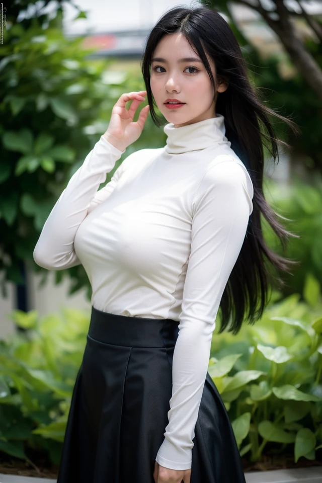 1girl,sexy pose,best quality,masterpiece,illustration,an extremely delicate and beautiful,CG,unity,8k wallpaper,Amazing,finely detail,masterpiece,official art,extremely detailed CG unity 8k wallpaper,incredibly absurdres,huge filesize,ultra-detailed,highres,extremely detailed,beautiful detailed girl,realistic,full frontal,outdoors,turtleneck shirt,skirt,light contrast,,<lora:Yoshii Shieru_20240507045218:0.8>