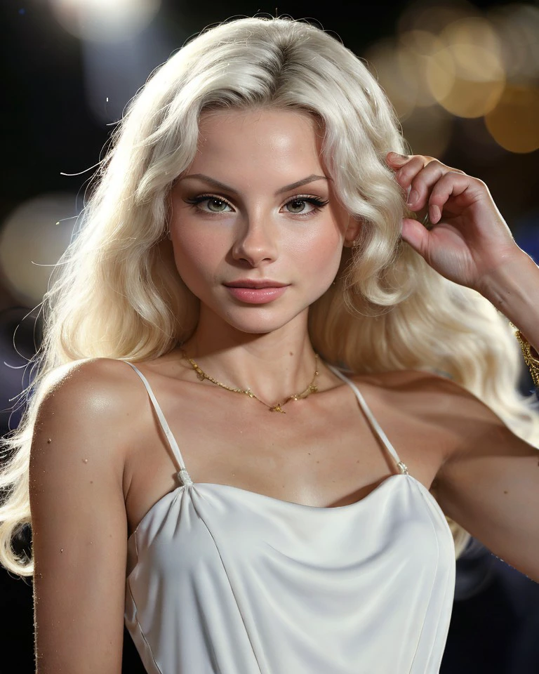Chz-Adelia3, (meticulously-detailed, Ultra-HD-realistic, 8k:1.3), RAW photo of 1girl as a star of Old Hollywood, close-up, face focus, vintage designer dress, eye-catching jewelry, expertly applied cosmetics, elegant updo, on the red carpet, 1940s glamor, outside, evening, posing for the press, the golden age of film, artistic composition, volumetric lighting, absurdres, perfect-eyes, (masterpiece, best quality:1.4),